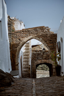 stone arches in the historic hilltop village of monsaraz