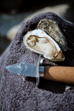 fresh oyster just opened with and oyster knife